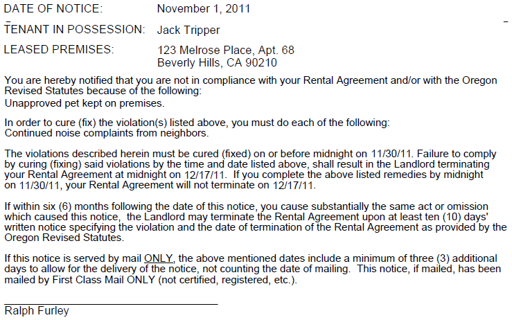 oregon 30 day termination notice cause ez landlord forms