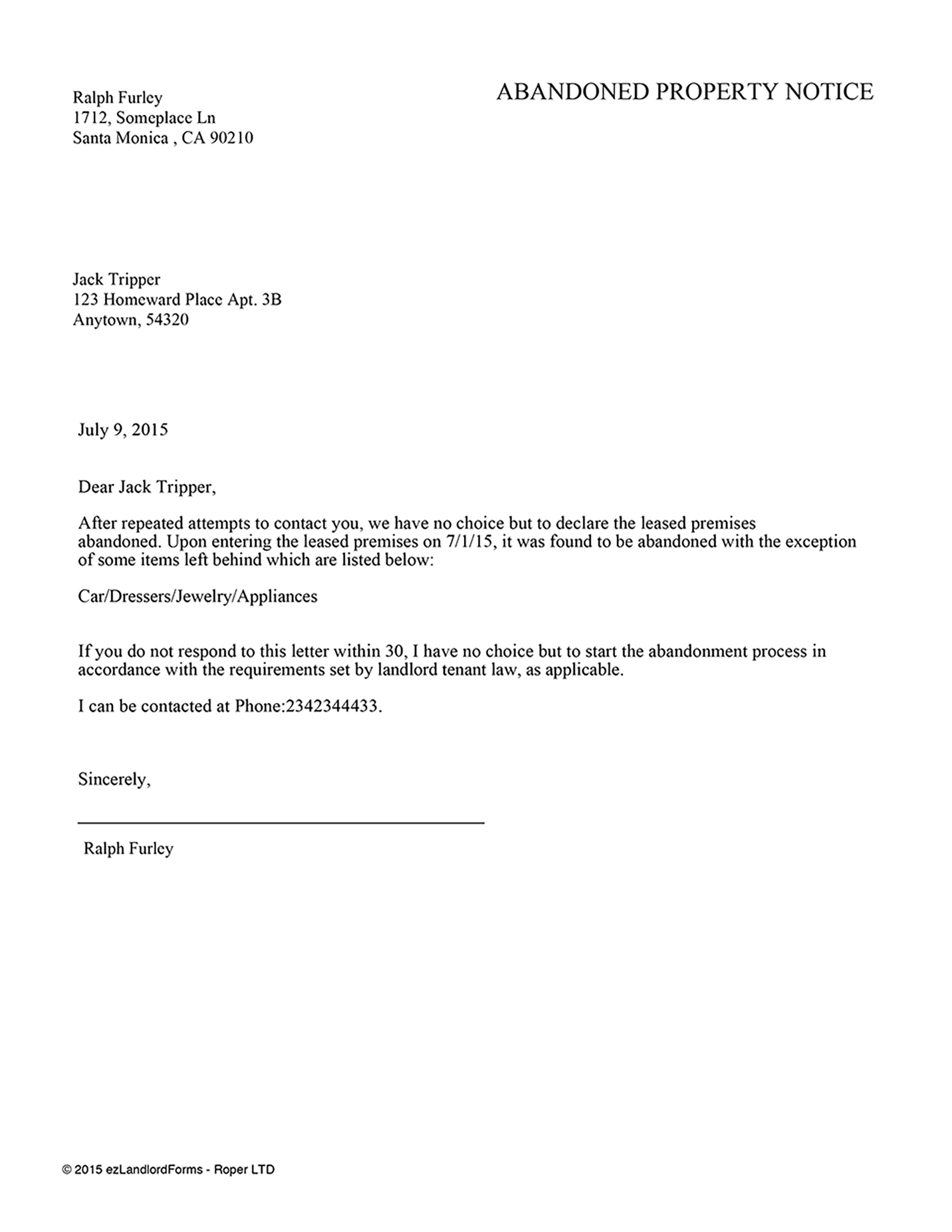 Sample Letter To Notify Tenant Of Sale Of Property from www.ezlandlordforms.com