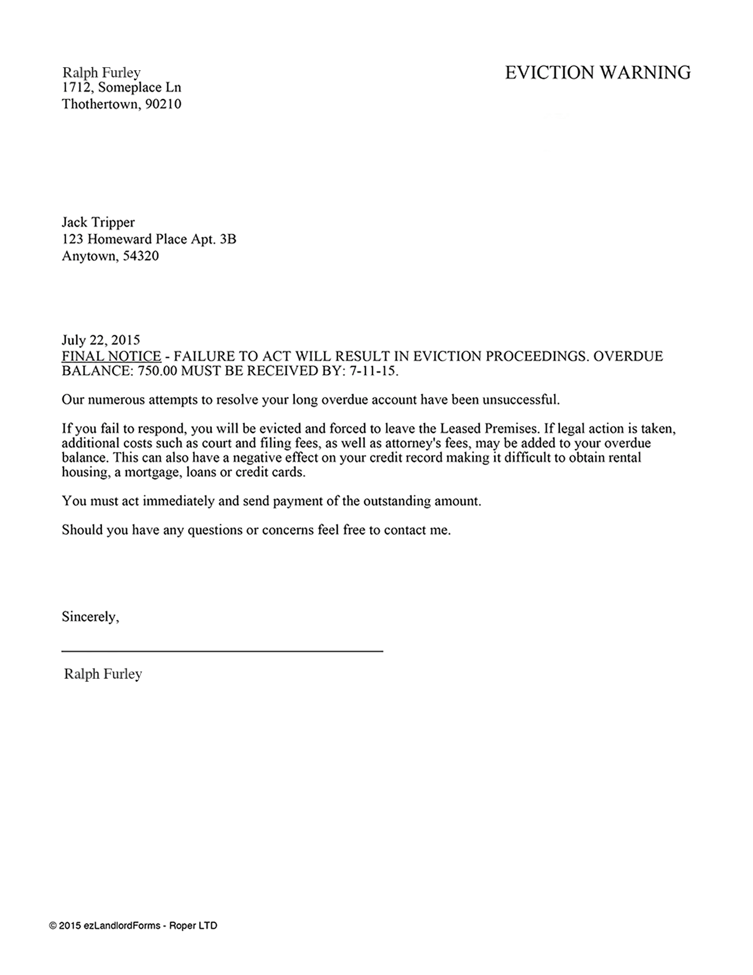 Form Letter For Eviction Notice from www.ezlandlordforms.com