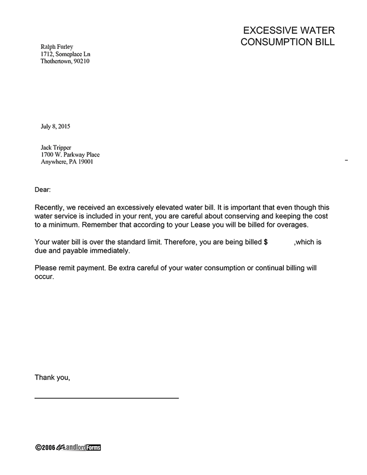 Excessive Water Consumption Bill EZ Landlord Forms