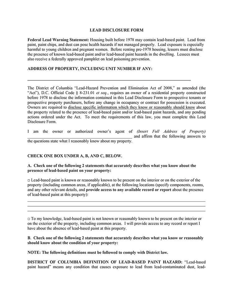 property disclosure form state by state lease disclosures ezlf ohio lead based paint disclosure form