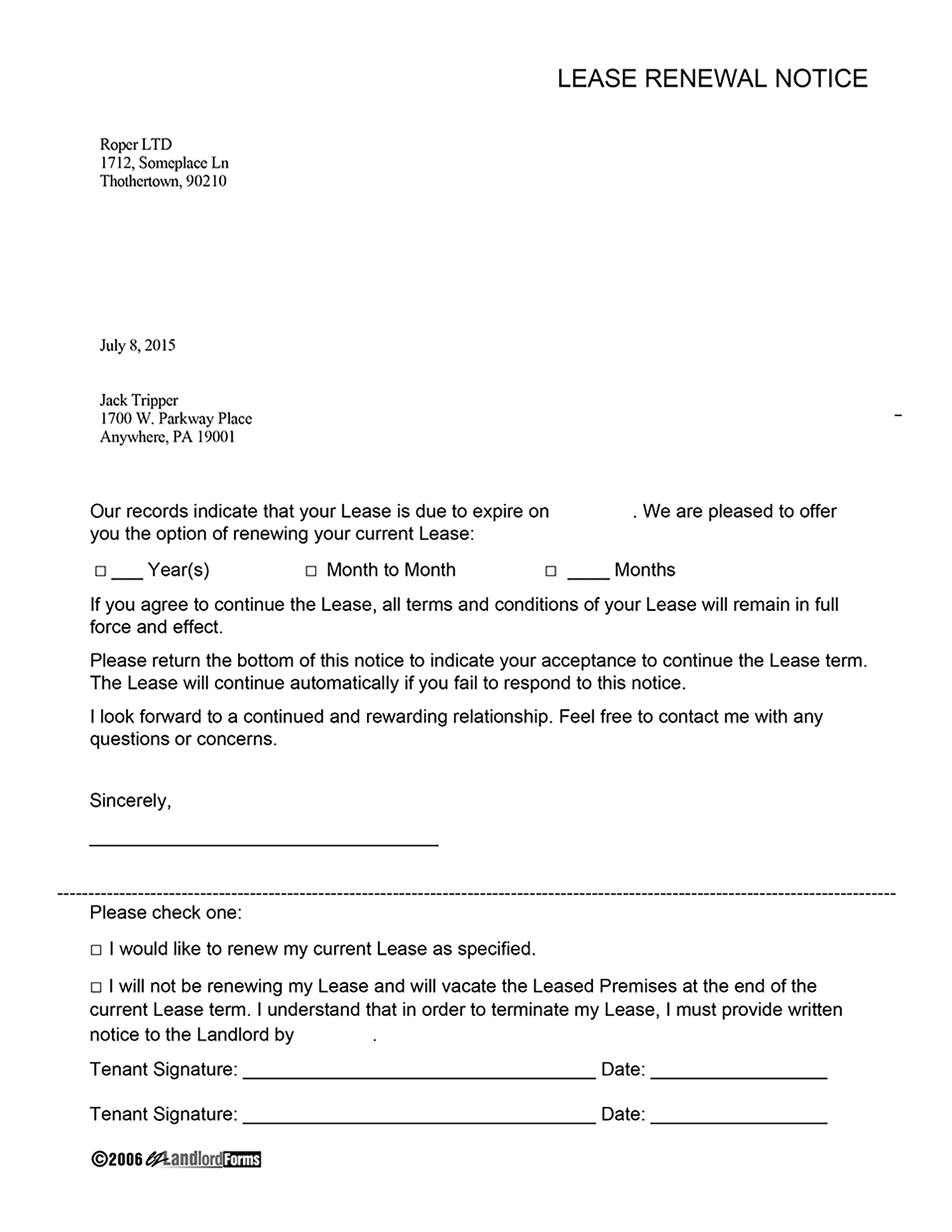 Lease Extension Letter To Tenant from www.ezlandlordforms.com