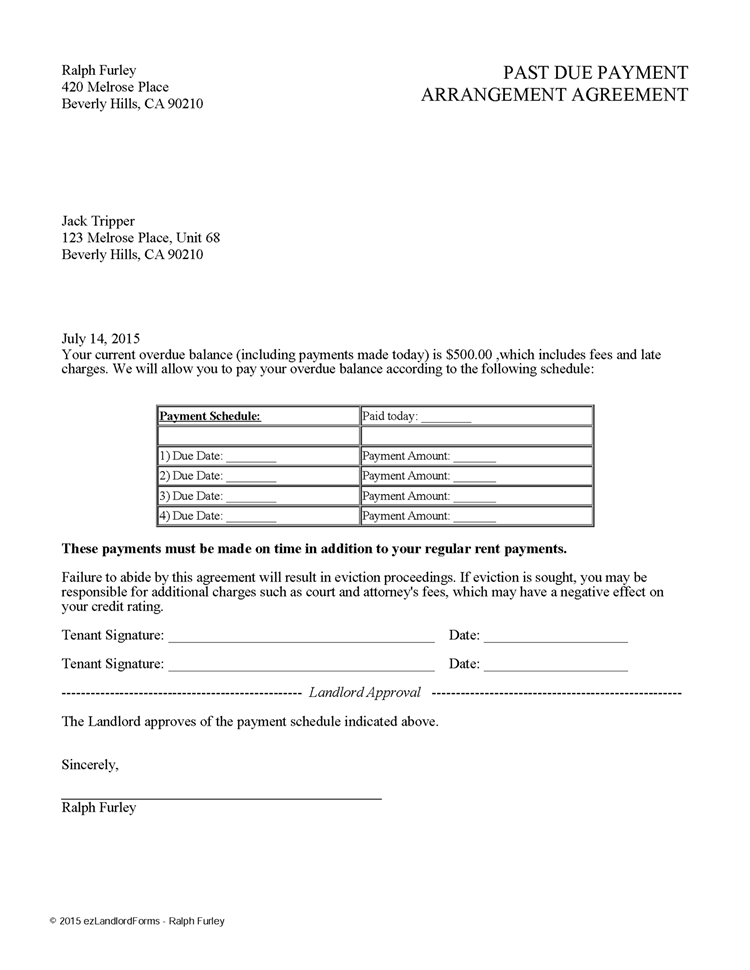 Payment Arrangement Letter Past Due Payment Arrangement Agreement