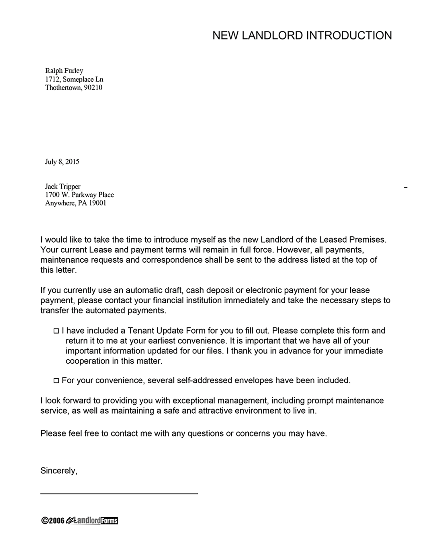 New Landlord Introduction Letter To Tenant from www.ezlandlordforms.com