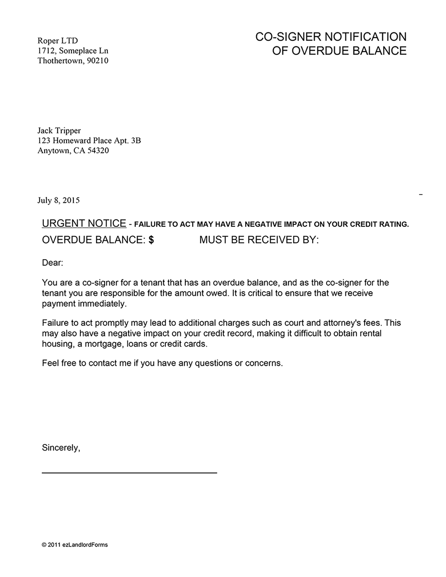 Letter To Tenant Regarding Late Rent from www.ezlandlordforms.com