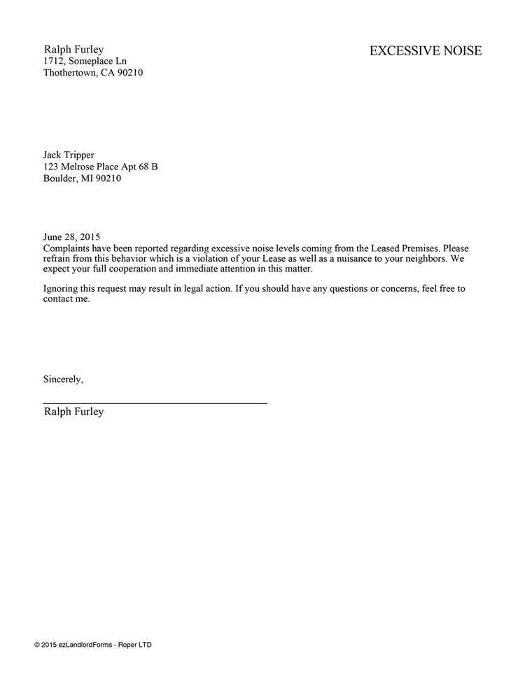 Excessive Noise | EZ Landlord Forms