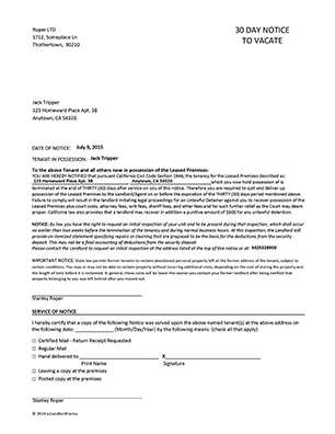 Tenant Move Out Notice Vacating Notices Ez Landlord Forms California 30 Day Notice To Vacate